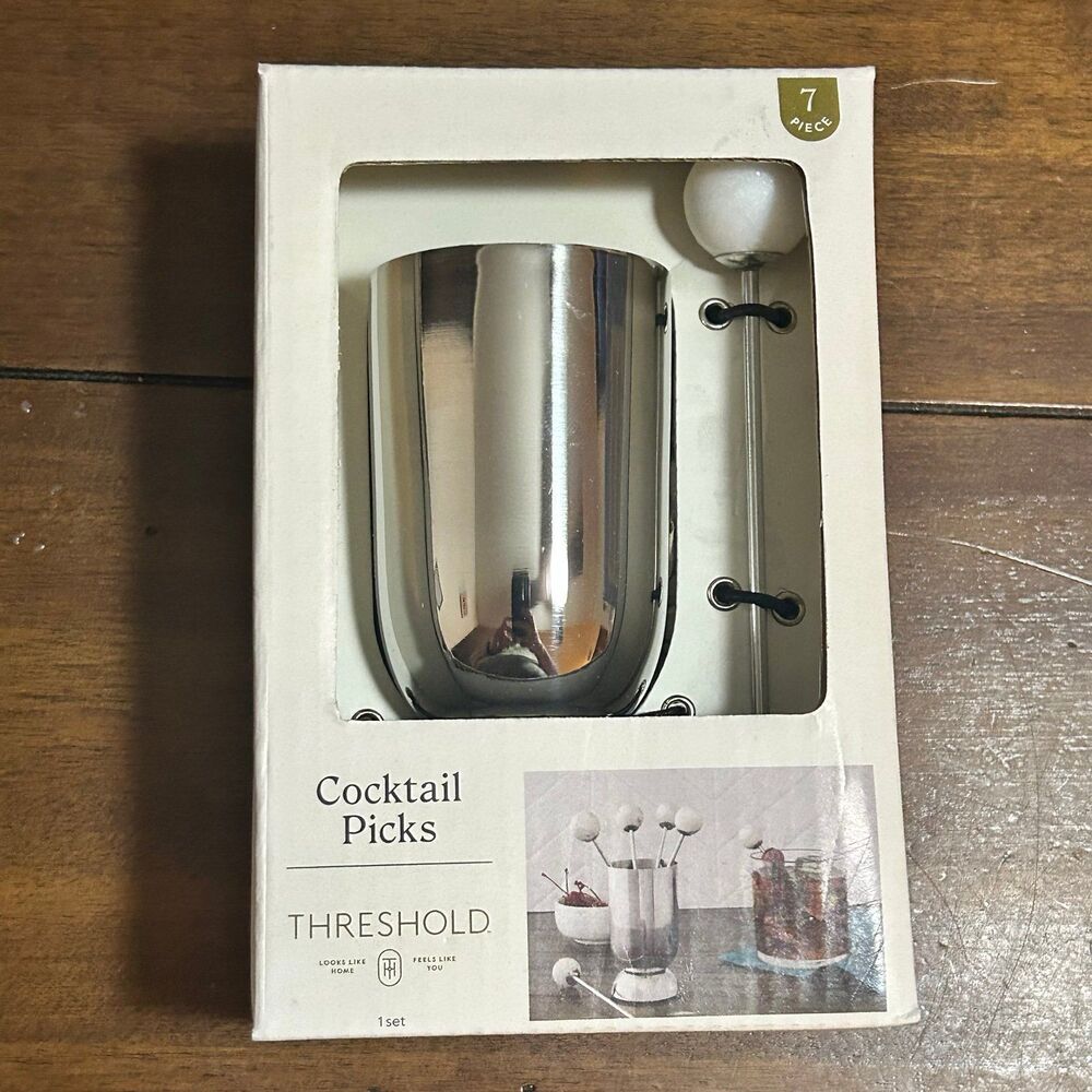 Threshold Silver Tone Cocktail Picks White Stone Appetizer Pick 7 PCS Ba…